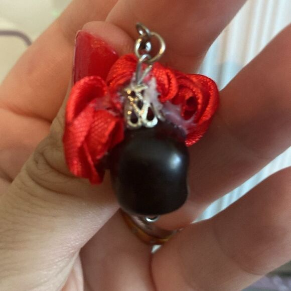 NEW Day of the Dead Drop Earrings Black Skull with Red Rose Flower Crown Tops - Picture 6 of 10